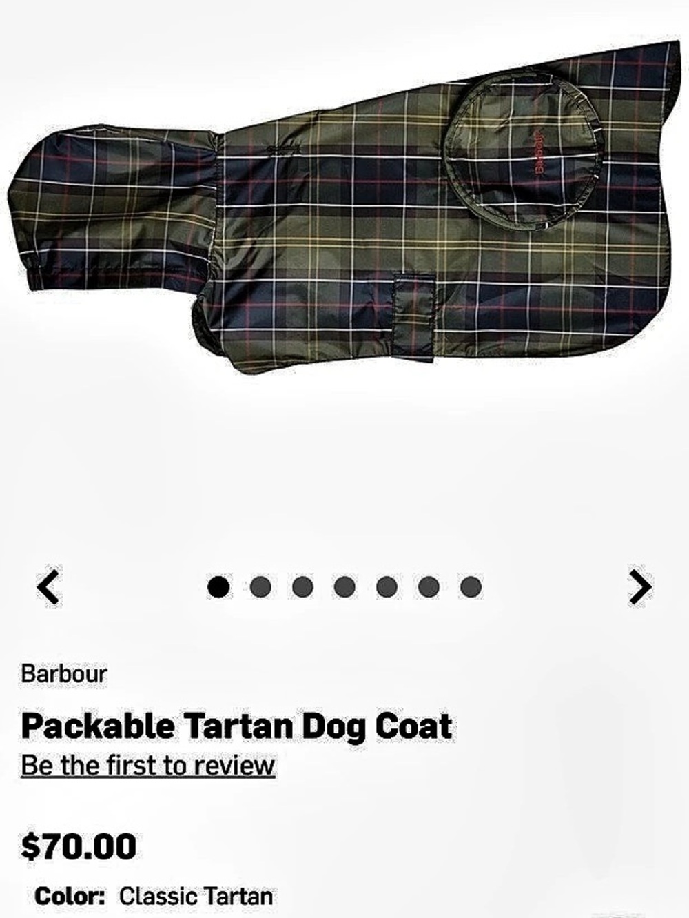 Barbour Packable Tartan Dog Coat Plaid Size Large